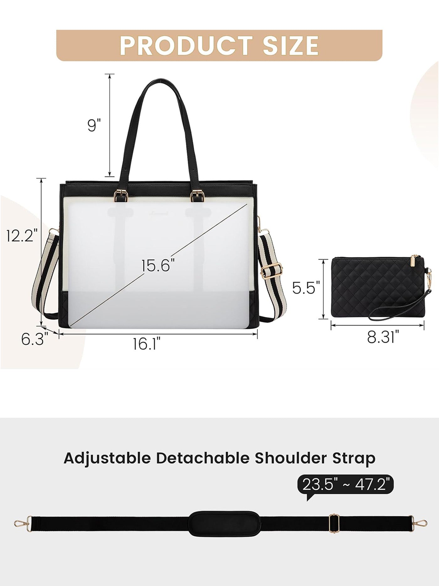 2Pcs Canvas Laptop Tote Bag, 15.6"