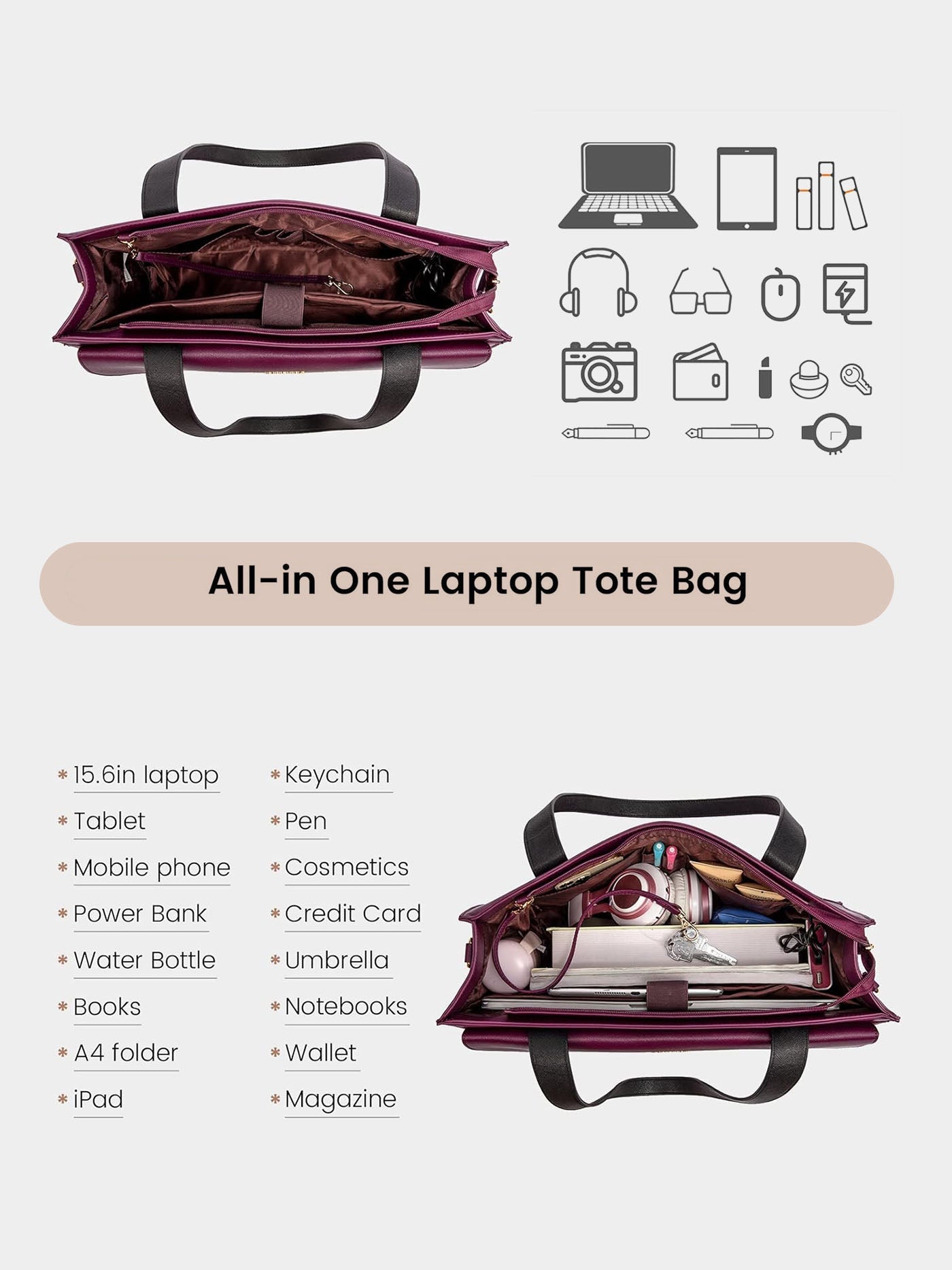 2Pcs Aphrodite Tote Bag, 15.6"