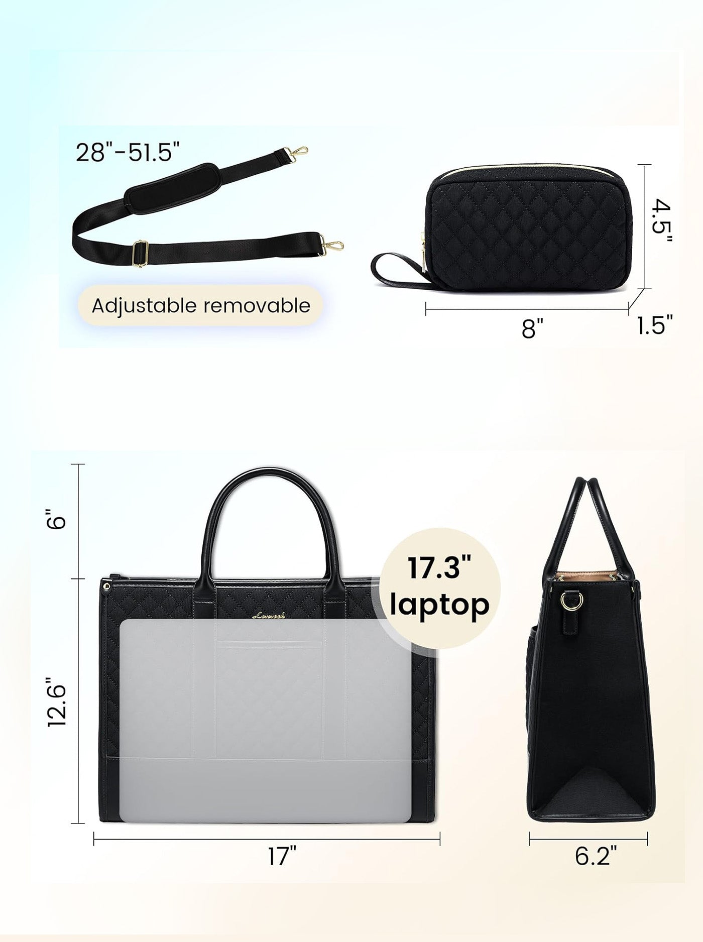 2 Pcs Quilted Laptop Tote Bag, 15.6" 17"