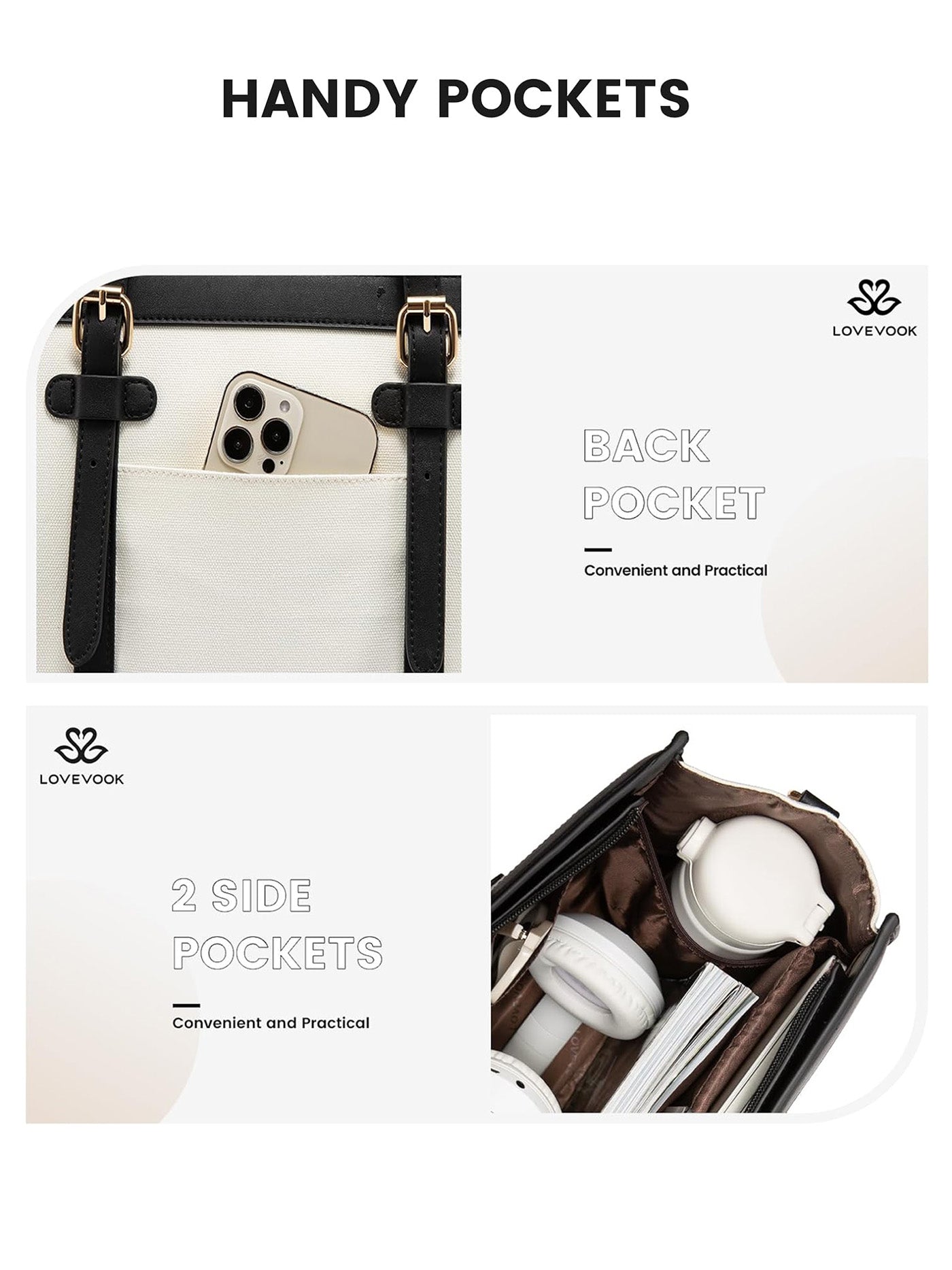 2Pcs Canvas Laptop Tote Bag, 15.6"