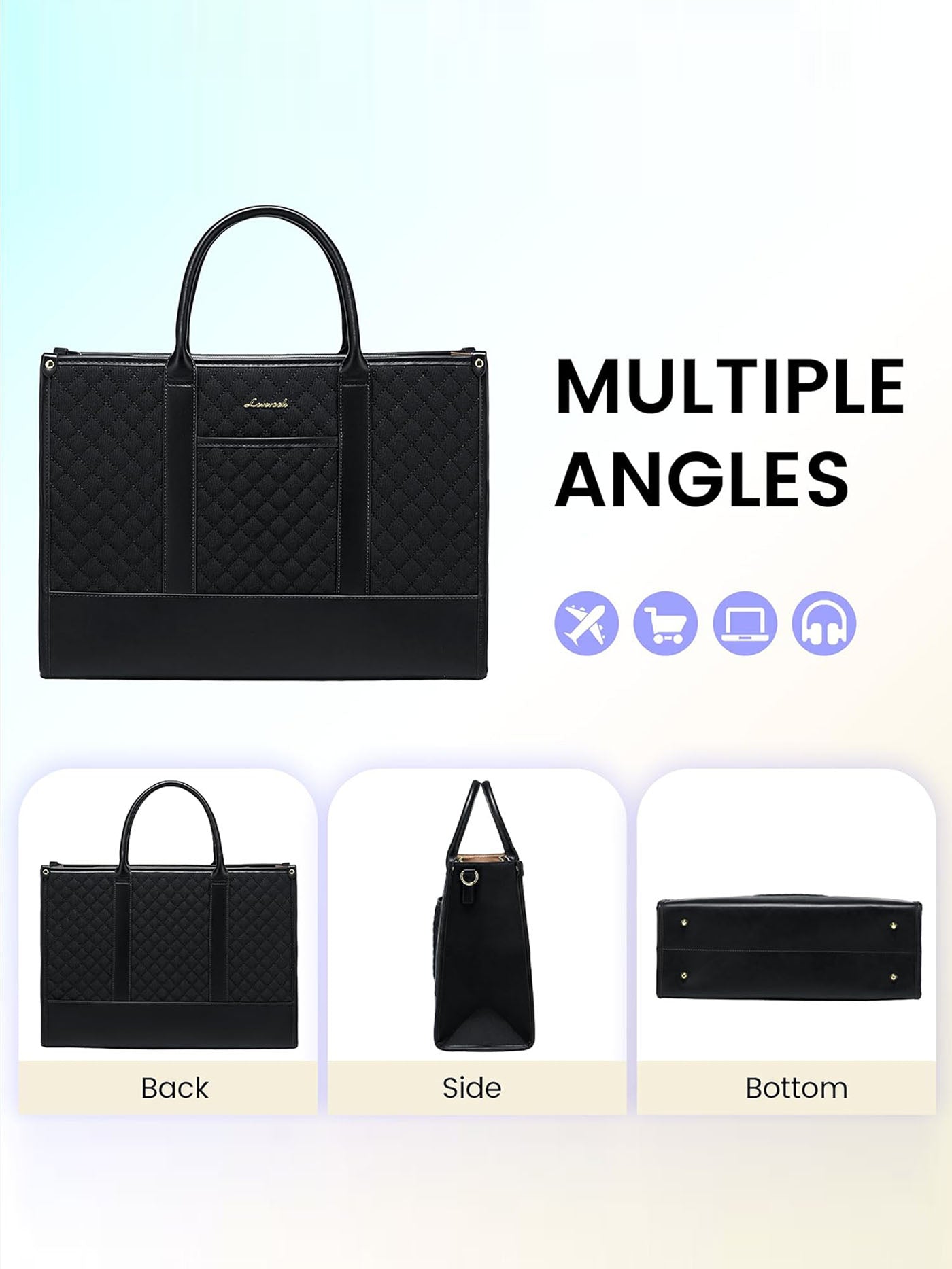 2 Pcs Quilted Laptop Tote Bag, 15.6" 17"