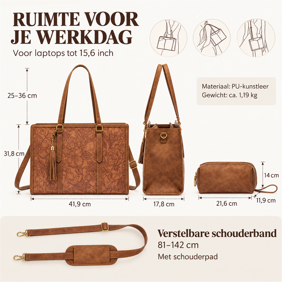 LiviaTote | Elegante laptoptas met bijpassend etui 15.6" 17.3"
