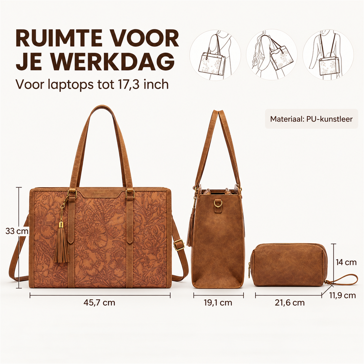 LiviaTote | Elegante laptoptas met bijpassend etui 15.6" 17.3"